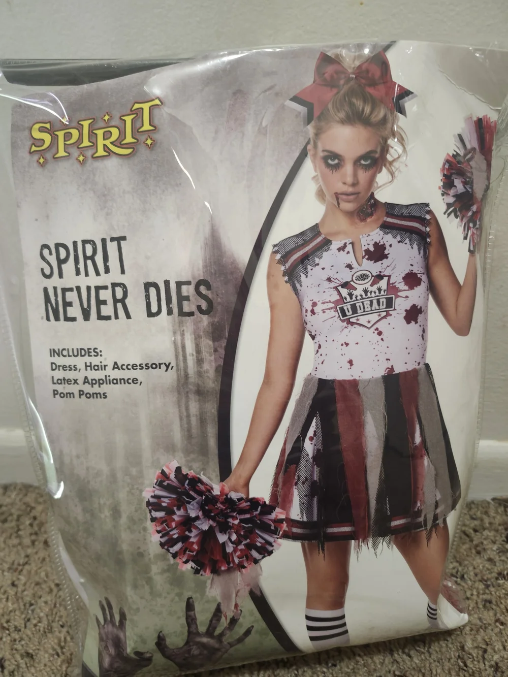 Spirit Never Dies Zombie Cheerleader Costume - White and Red